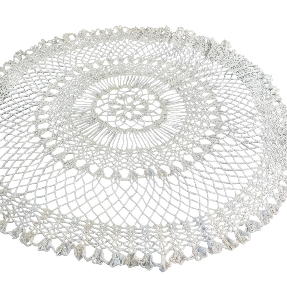 Lovely Real Handmade Antique Crochet Doily, Round 29-30” 100% Cotton Large White